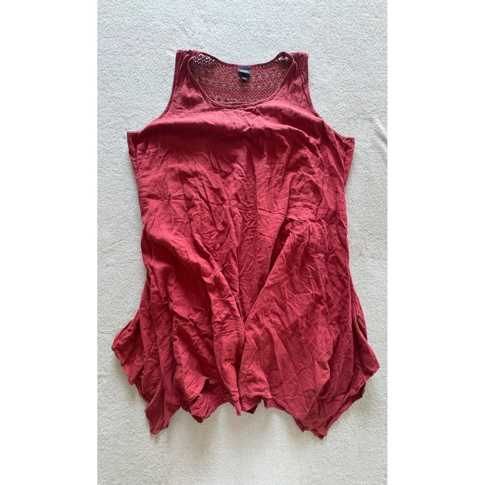 Ulla Popken Womens Plus 24/26 Burgundy Linen Blend Handkerchief Hem Dress